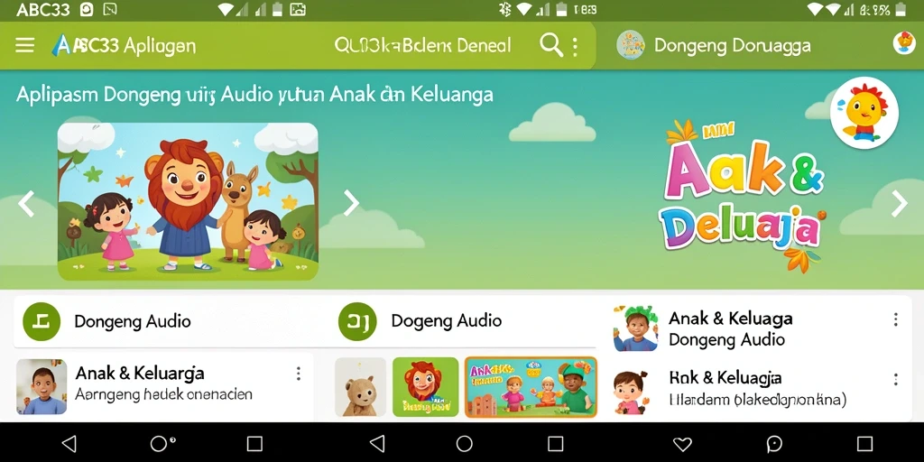 Tampilan aplikasi ABC33 dengan fitur Dongeng Audio yang menarik.