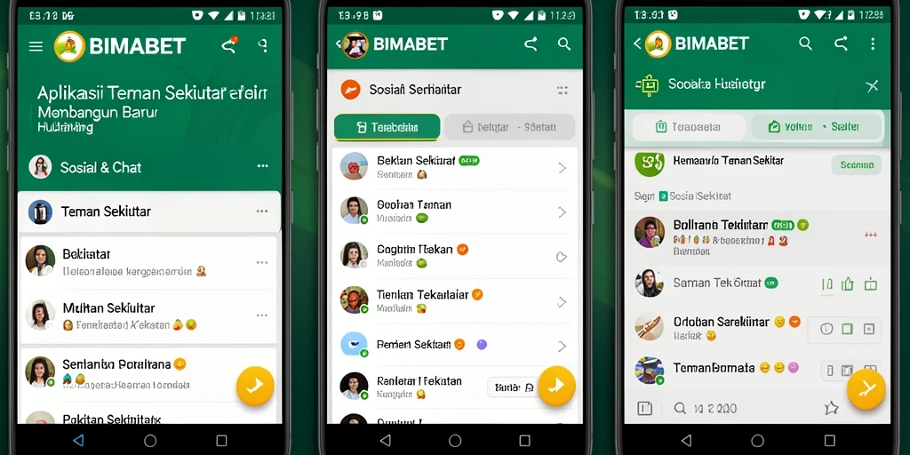 Antarmuka aplikasi BIMABET menampilkan fitur Teman Sekitar yang menarik.