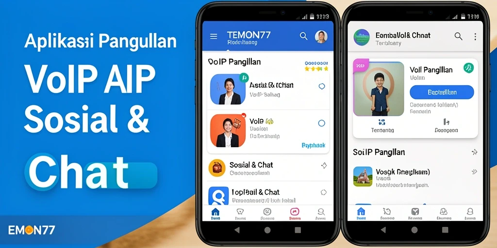 Antarmuka aplikasi EMON77 untuk panggilan VoIP yang user-friendly.
