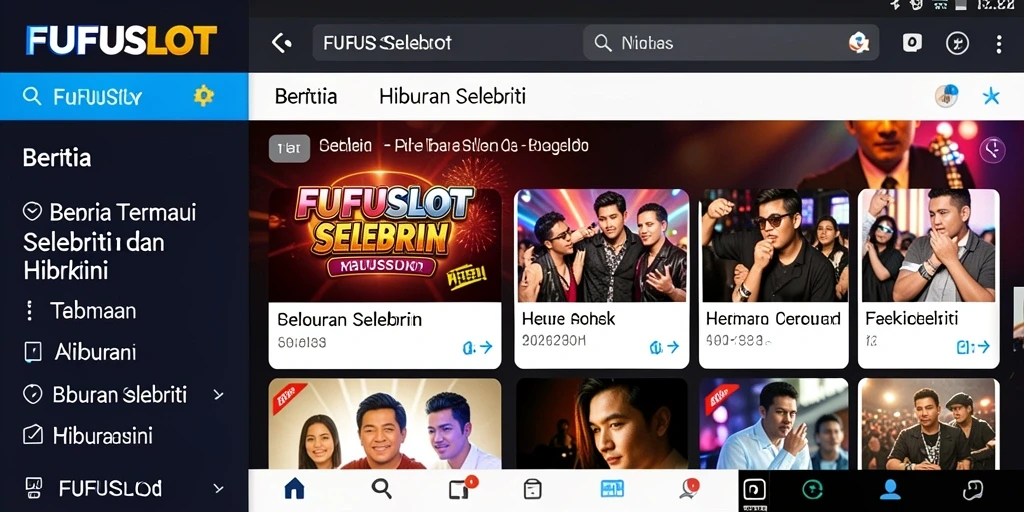 Antarmuka intuitif FUFUSLOT yang menampilkan berita selebriti terbaru.