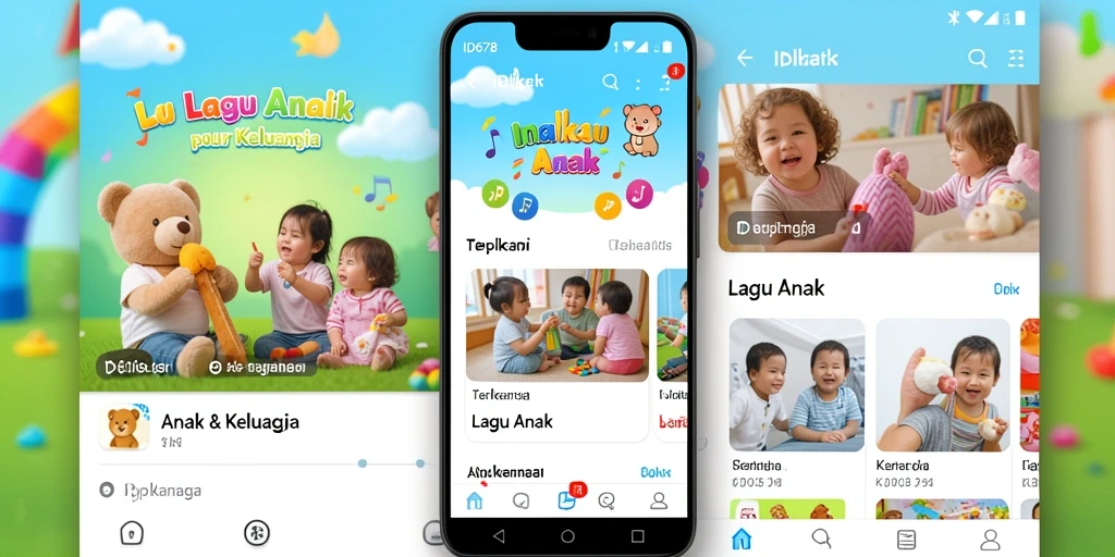 Tampilan antarmuka aplikasi lagu anak yang ramah dan ceria.